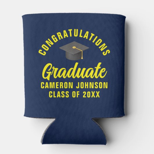 Navy Blue Yellow Custom Graduation Party Blikjeskoeler (Achterkant)