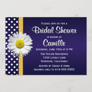 Navy Blue Yellow Daisy Bridal Shower Kaart