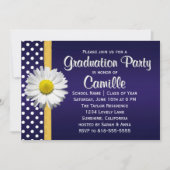 Navy Blue Yellow Daisy Graduation Party Uitnodigin Kaart (Voorkant)
