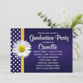 Navy Blue Yellow Daisy Graduation Party Uitnodigin Kaart (Staand voorkant)