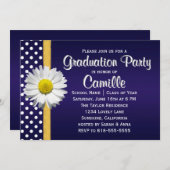 Navy Blue Yellow Daisy Graduation Party Uitnodigin Kaart (Voorkant / Achterkant)
