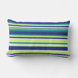 Navy Blue Yellow en Aqua Waterverf Stripes Kussen