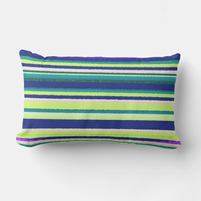 Navy Blue Yellow en Aqua Waterverf Stripes Kussen (Voorkant)