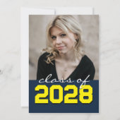 Navy Blue & Yellow Filmstrip Afstudeerder Aankondi Kaart (Achterkant)