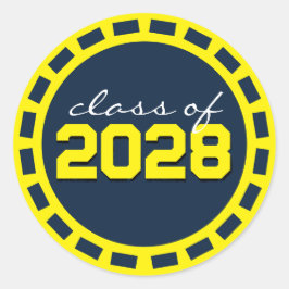 Navy Blue & Yellow Filmstrip Afstuderen Ronde Sticker