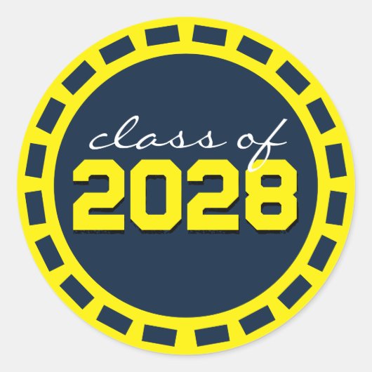 Navy Blue & Yellow Filmstrip Afstuderen Ronde Sticker (Voorkant)