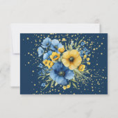 Navy Blue & Yellow Floral Gold Bewaar de datumkaar Save The Date (Achterkant)