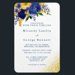 Navy Blue Yellow Floral Gold Wedding Invite Magneet<br><div class="desc">Je zal van deze mix houden en collecties stukjes matchen, sommige elementen zijn verschillend, zoals marinesblauwe en blauwe waterverf botanische pinda's bloemen en gouden mousserende glitter op een schone en luchtwitte achtergrond. Op de achterkant van de kaarten hebben alleen een blauwe waterverf met alle gebeurtenissen. Floralen en glitter. Sommige kunnen...</div>