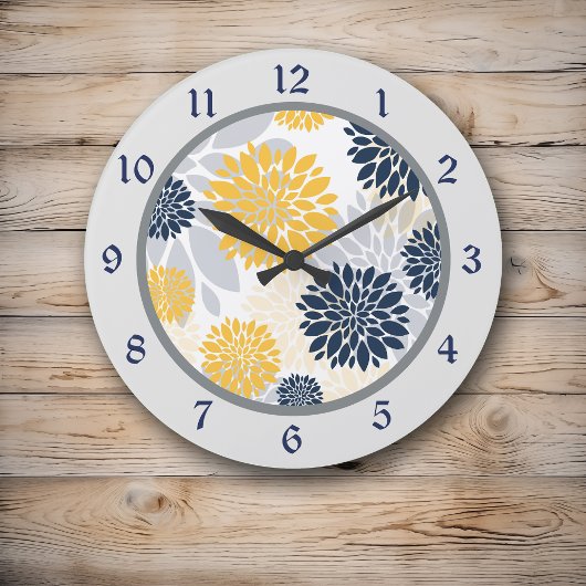 Navy Blue Yellow Flower Graphic Grote Klok