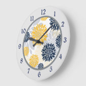 Navy Blue Yellow Flower Graphic Grote Klok (Hoek)