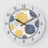 Navy Blue Yellow Flower Graphic Grote Klok (Voorkant)