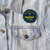 Navy Blue Yellow Graduation Party Gepersonaliseerd Ronde Button 5,7 Cm (In situ)
