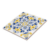 Navy Blue Yellow Mediterranean Pattern White Tegeltje (Zijkant)