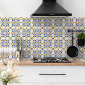 Navy Blue Yellow Mediterranean Pattern White Tegeltje