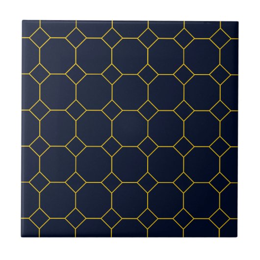 Navy Blue & Yellow Octagon/Honeycomb Ceramic Tile Tegeltje (Voorkant)