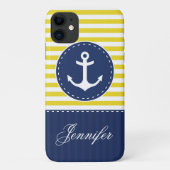 Navy Blue Yellow Pattern Anchor  Case-Mate iPhone Case (Achterkant)