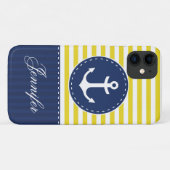Navy Blue Yellow Pattern Anchor Case-Mate iPhone Case (Achterkant (horizontaal))