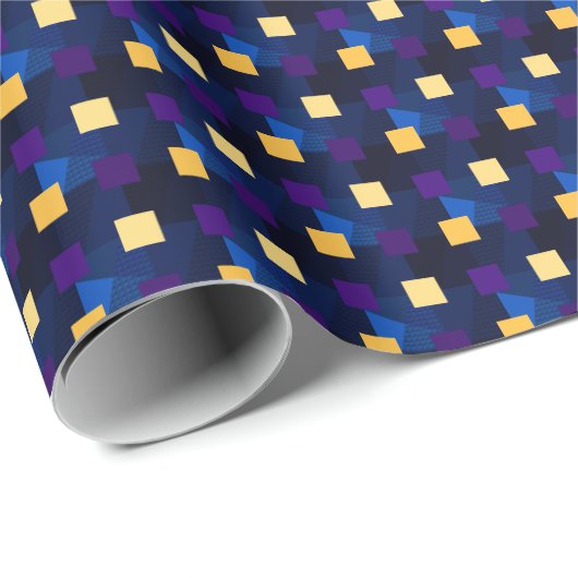 Navy Blue Yellow Pixels Cool Abstract Pattern Geek Cadeaupapier (Rol Hoek)