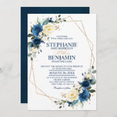 Navy Blue Yellow Rose Boho Geometric Wedding Invit Kaart (Voorkant / Achterkant)