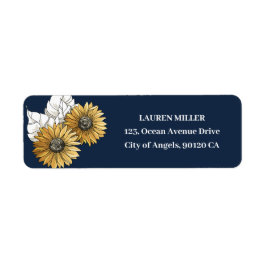 Navy Blue Yellow Sunflower Spring Floral Wedding Etiket