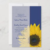 Navy Blue Yellow Sunflower Weduwuitnodiging Kaart (Voorkant)