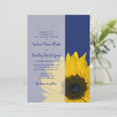 Navy Blue Yellow Sunflower Weduwuitnodiging Kaart (Staand voorkant)