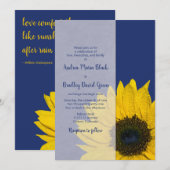 Navy Blue Yellow Sunflower Weduwuitnodiging Kaart (Voorkant / Achterkant)