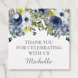 Navy Blue Yellow Waterverf Floral bedankt Bedankjes Labels