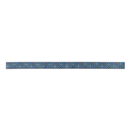 Navy Blue Yellow White Floral Pattern Ribbon Satijnen Lint (Voorkant)