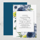 Navy Blue Yellow White Floral Verloving Kaart (Voorkant / Achterkant)