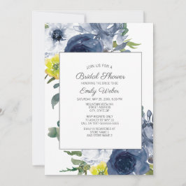 Navy Blue Yellow White Floral Vrijgezellenfeest Kaart