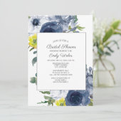 Navy Blue Yellow White Floral Vrijgezellenfeest Kaart (Staand voorkant)