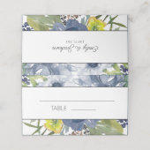 Navy Blue Yellow White Floral Wedding Plaatskaartje (Buitenkant ongevouwen)