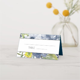 Navy Blue Yellow White Floral Wedding Plaatskaartje