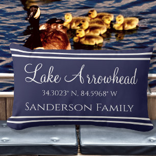 Navy Blue Your Lake and Family Name Map Corinates Buitenkussen
