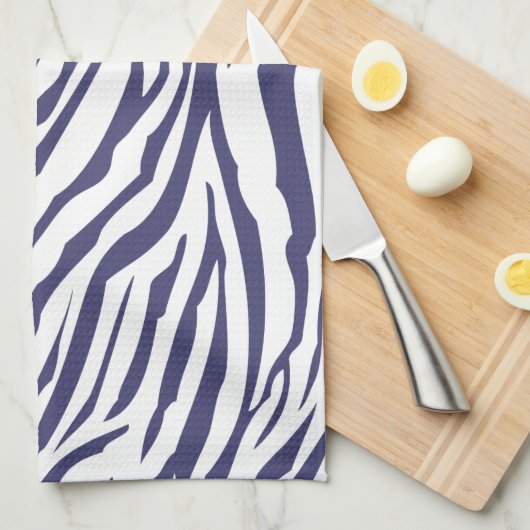 Navy Blue Zebra Pattern Theedoek (Quarter Fold)