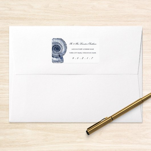 Navy Blue Zee Shell-adreslabel Etiket