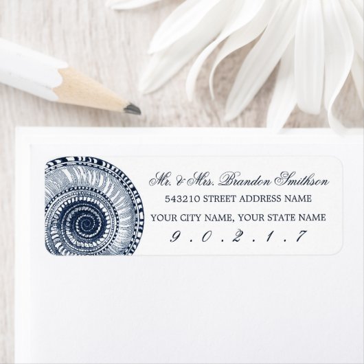 Navy Blue Zee Shell-adreslabel Etiket (Insitu)