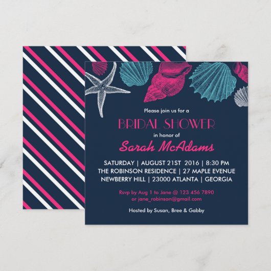Navy Blue Zee Shell Bridal Shower Kaart (Voorkant / Achterkant)