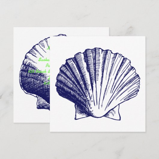 Navy Blue Zee Shell Luau Reception Invitation Kaart (Voorkant / Achterkant)