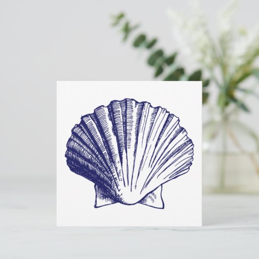 Navy Blue Zee Shell Luau Reception Invitation Kaart (Staand voorkant)