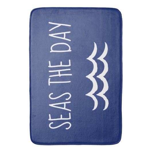Navy Blue Zeeen the Day Waves Nautical Badmat (Voorkant Verticaal)