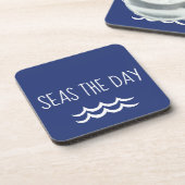 Navy Blue Zeeen the Day Waves Nautical Bier Onderzetter (Linkerzijde)