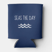 Navy Blue Zeeen the Day Waves Nautical Blikjeskoeler (Voorkant)