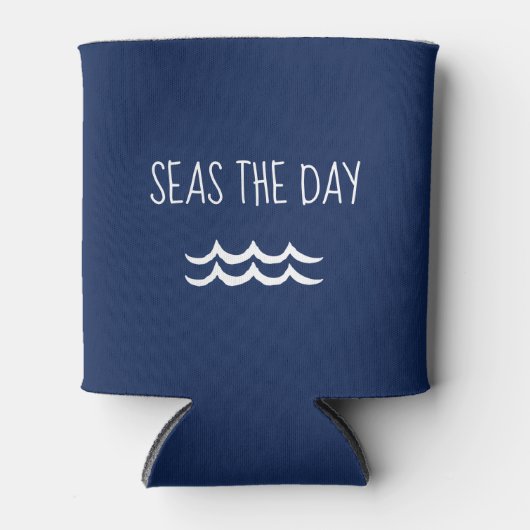 Navy Blue Zeeen the Day Waves Nautical Blikjeskoeler (Voorkant)
