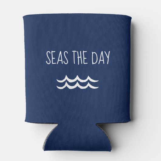 Navy Blue Zeeen the Day Waves Nautical Blikjeskoeler (Achterkant)