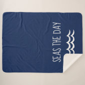 Navy Blue Zeeen the Day Waves Nautical Sherpa Deken (Voorkant (horizontaal))