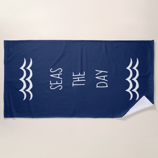 Navy Blue Zeeen the Day Waves Nautical Strandlaken (Voorkant)