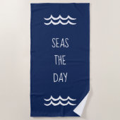 Navy Blue Zeeen the Day Waves Nautical Strandlaken (Voorkant)