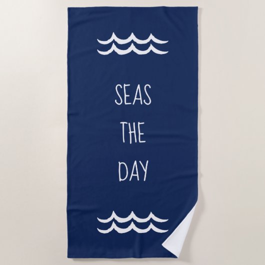 Navy Blue Zeeen the Day Waves Nautical Strandlaken (Voorkant)